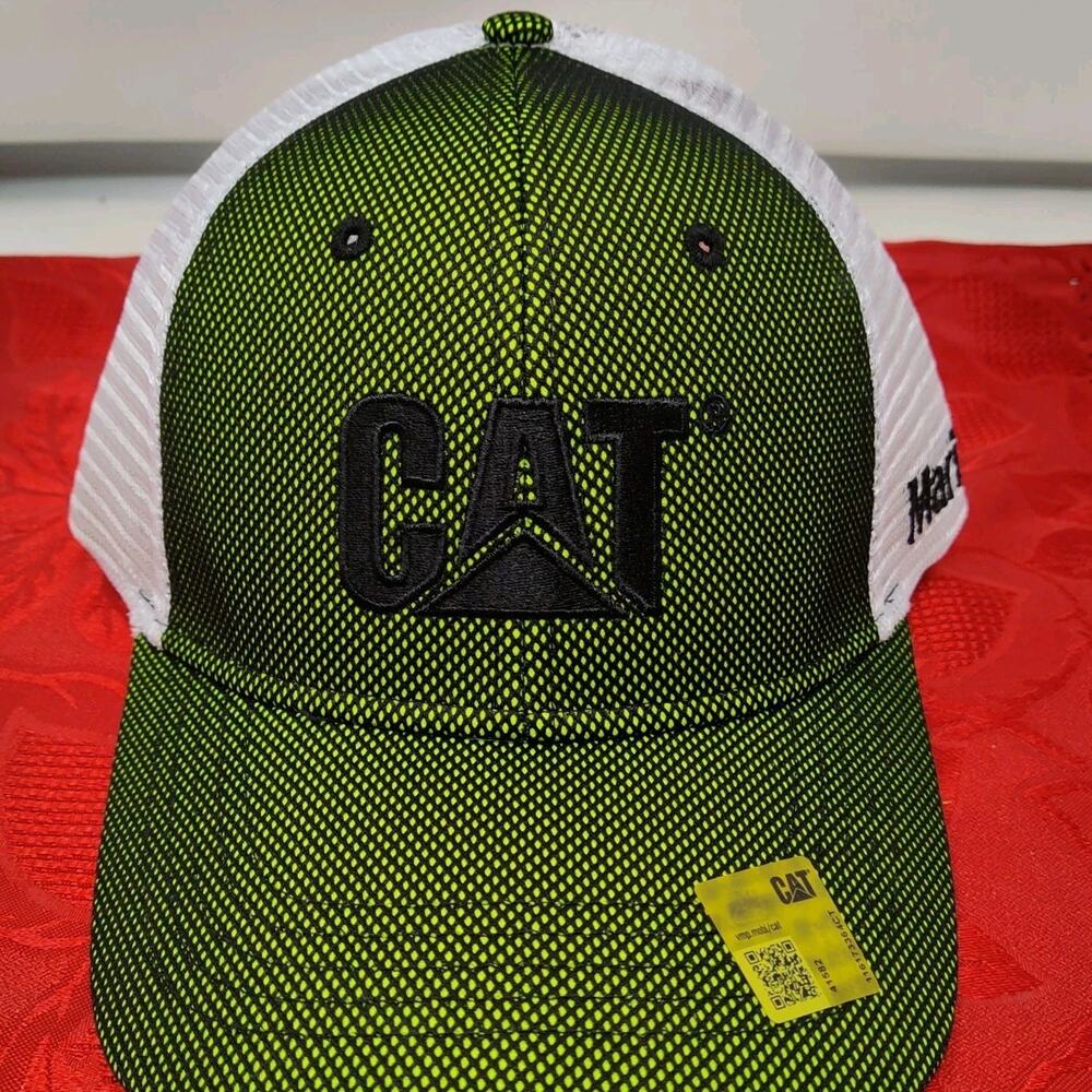 CAT Caterpillar Trucker Hat Mens Adjustable Green Ring Power Mesh Marine
